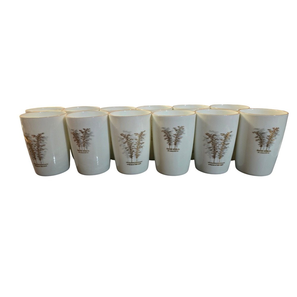 Fukagawa Arita Porcelain Tumblers Set of 12‎ Handpainted Bamboo Gold Pattern 901
